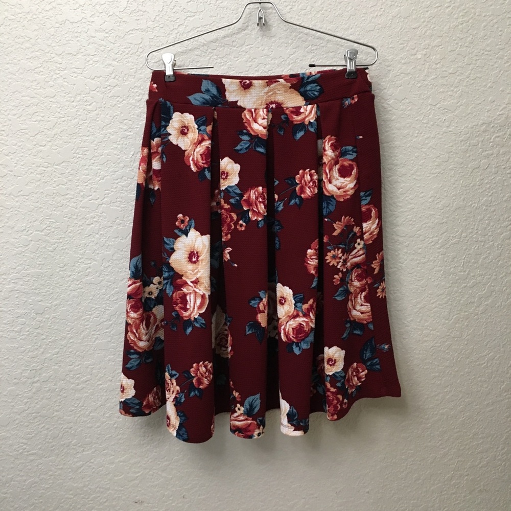 Burgundy floral skirt